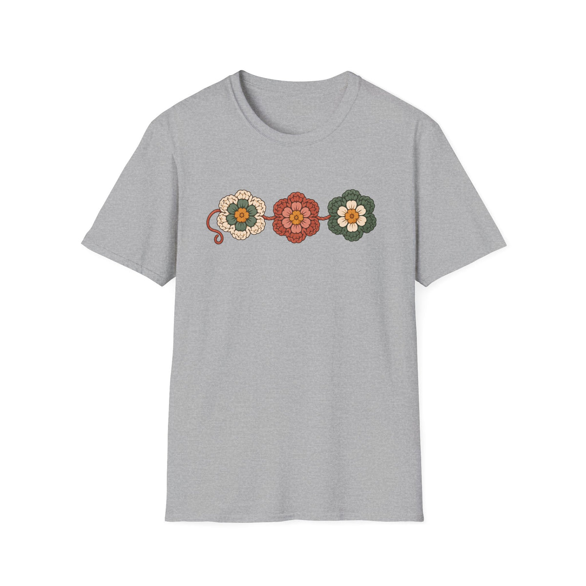 3 crocheted flowers T-Shirt