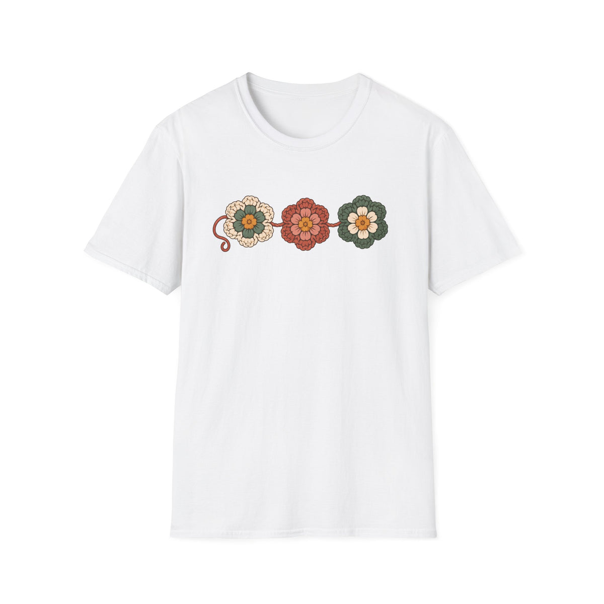 3 crocheted flowers T-Shirt