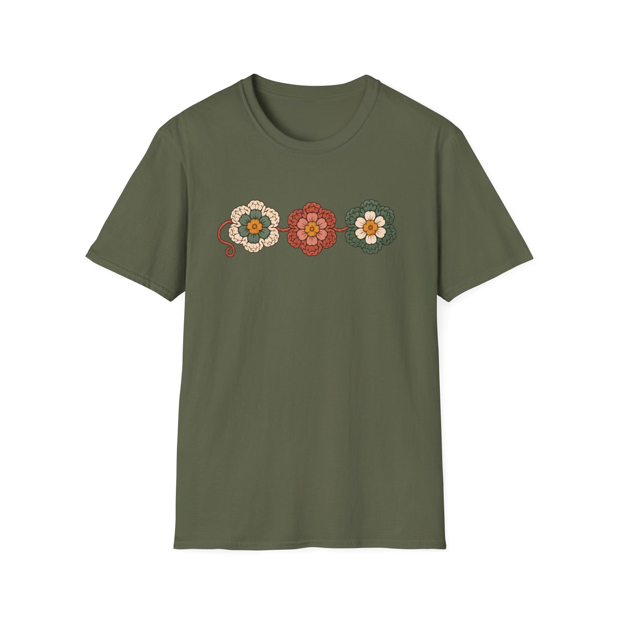 3 crocheted flowers T-Shirt