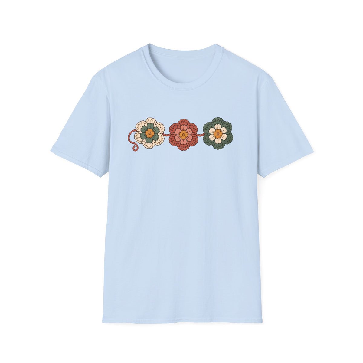 3 crocheted flowers T-Shirt